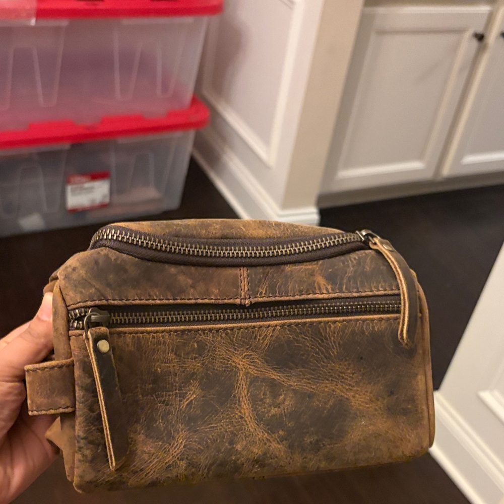 Vintage Brown Leather Toiletry Bag for Men